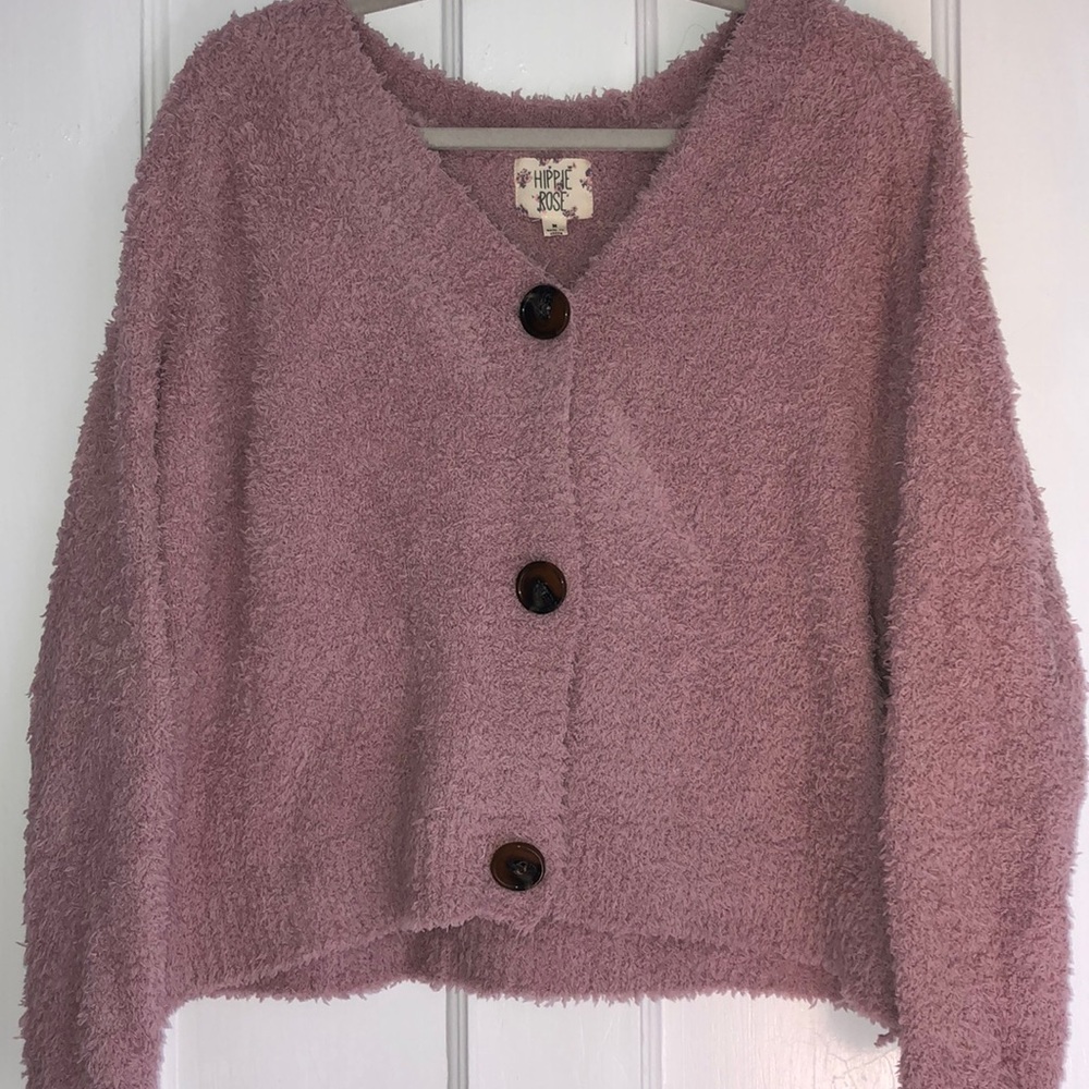 Mauve Cozy Cropped Button Down Sweater